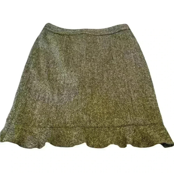 Club Monaco Womens Tweed  Wool Blend Pencil Ruffle Skirt Olive Green Size 4 - Picture 3 of 8